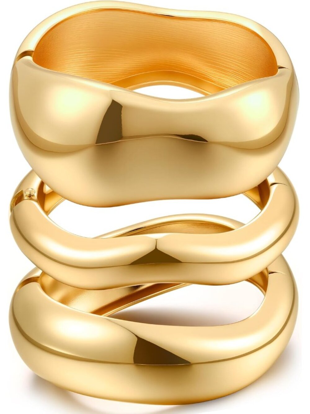 Women's Chunky 14 Gold Plated Bangle Bracelets For Stackable Cuff Set Stackable